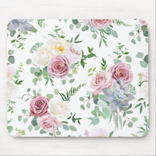 Tapis De Souris Cadeau de Noël Rose d'antiquité blanc crémeux