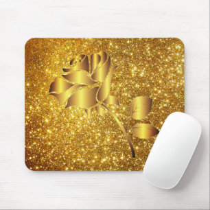 Tapis De Souris Cadeau de Parties scintillant en or floral populai
