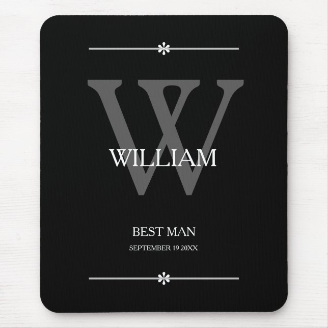 Tapis De Souris Cadeau de témoin de mariage Monogramme Chic Modern (Devant)