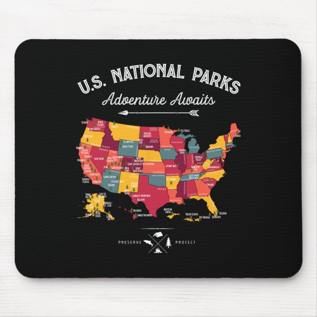 Tapis De Souris Cadeaux de carte des 62 parcs nationaux Parc améri (Devant)