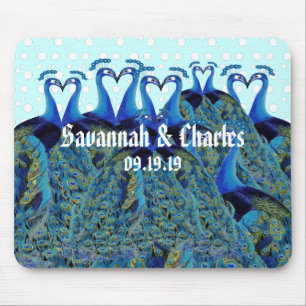 Tapis De Souris Cadeaux de mariage Paons s'embrassant Vintage
