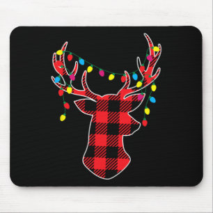 Tapis De Souris Cadeaux de Noël noirs rouges Buffalo Plaid Deer Wo