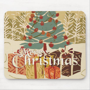 Tapis De Souris Cadeaux de sapin de Noël dans le style rétro