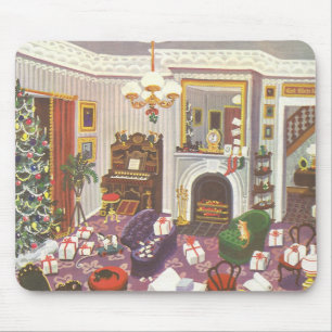Tapis De Souris Cadeaux d'emballage de Noël vintage dans le salon