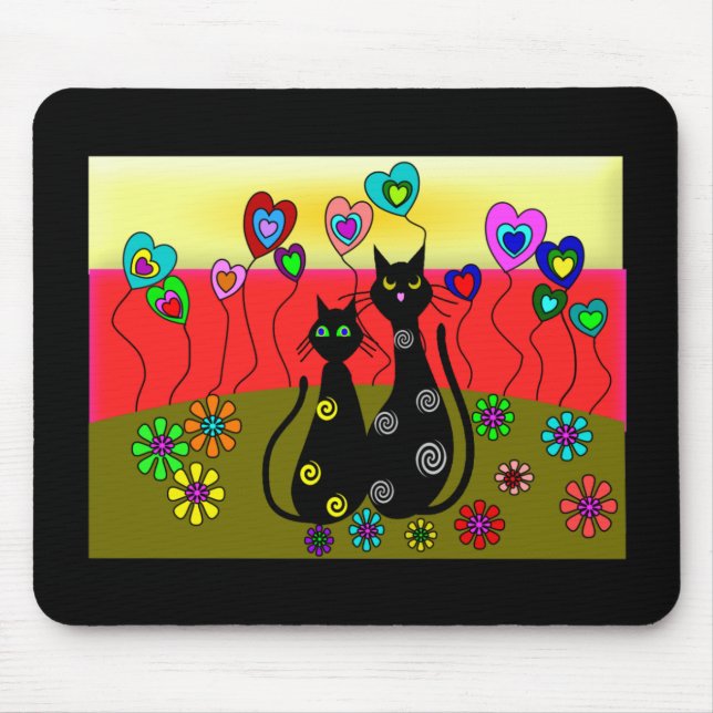 Tapis De Souris Cadeaux noirs d'art d'amoureux de les chats (Devant)