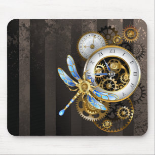 Tapis De Souris Cadran Steampunk avec libellule