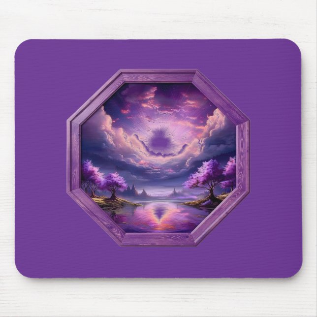 Tapis De Souris Cadre Beau Paysage Violet Avec Reflets (Devant)