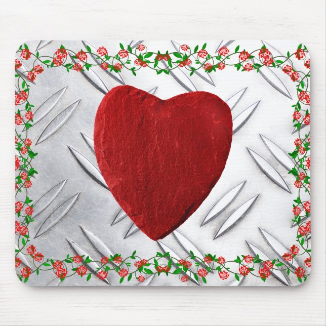 Tapis De Souris Cadre de rose avec coeur (Devant)