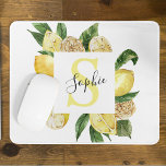 Tapis De Souris Cadres et Feuilles de citrons jaunes modernes avec<br><div class="desc">Cadres et Feuilles de citrons jaunes modernes avec nom</div>