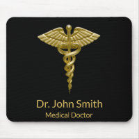 Caducée Médicale chic d'or sur le noir - Mousepad