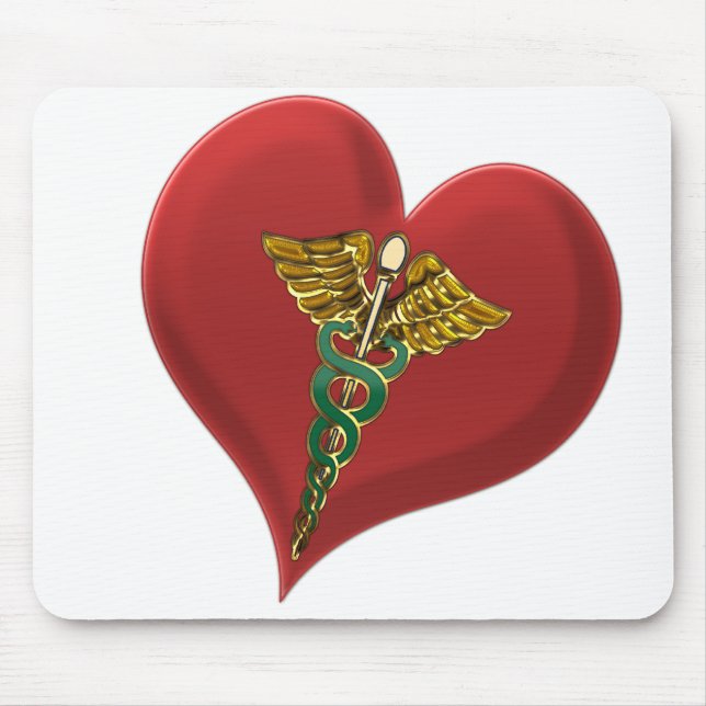 Tapis De Souris Caducée sur un coeur (Devant)
