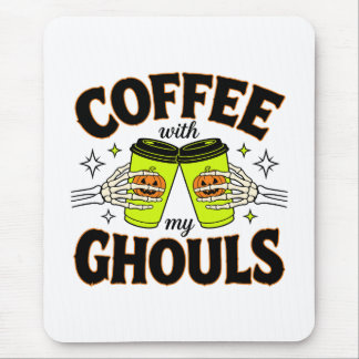 Tapis De Souris Café avec mes revenants Drôle de café Halloween po