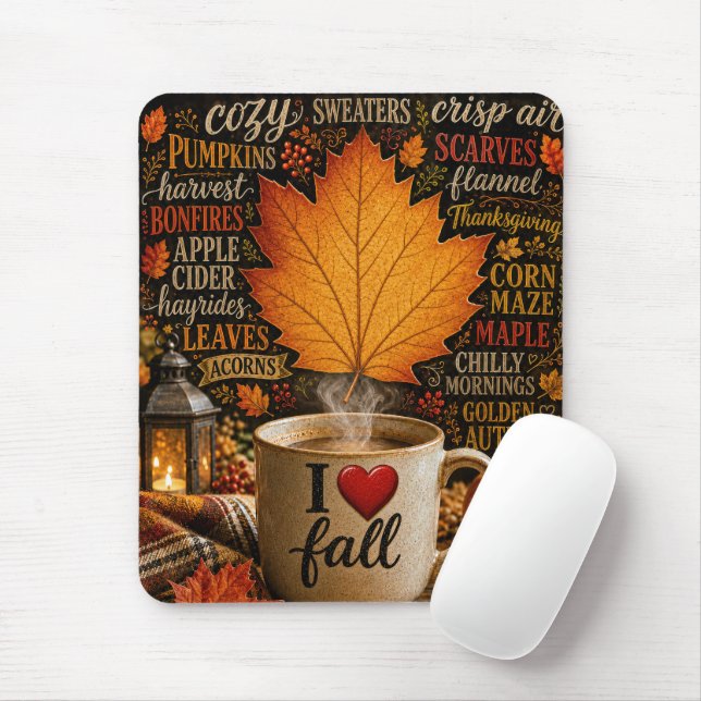 Tapis De Souris Café d'automne avec nuage de mots (Avec souris)