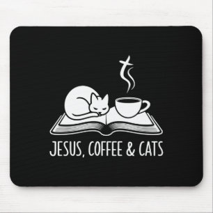 Tapis De Souris Café Jésus Chats Drôle Mignon Design Amoureux de J
