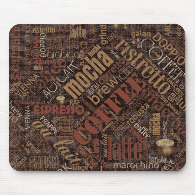 Tapis De Souris Café sur Burlap Word Cloud Brown ID283 (Devant)