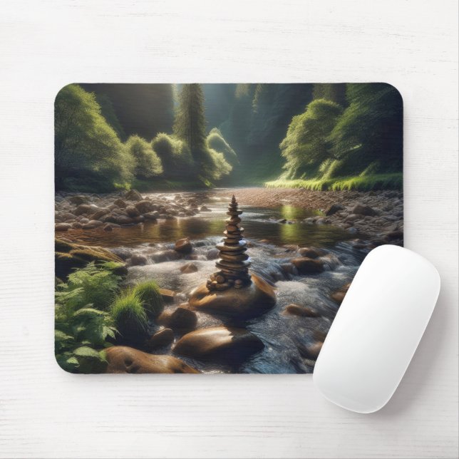 Tapis De Souris Cairn de la rivière de pierre (Avec souris)