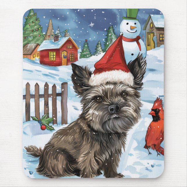 Tapis De Souris Cairn Terrier Chien Winter Wonderland Noël Joie (Devant)