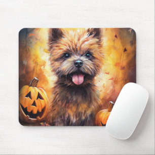 Tapis De Souris Cairn Terrier d'Halloween avec citrouilles effraya