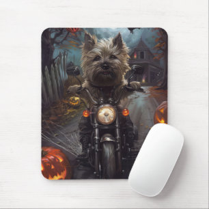 Tapis De Souris Cairn Terrier équitation moto Halloween effrayant