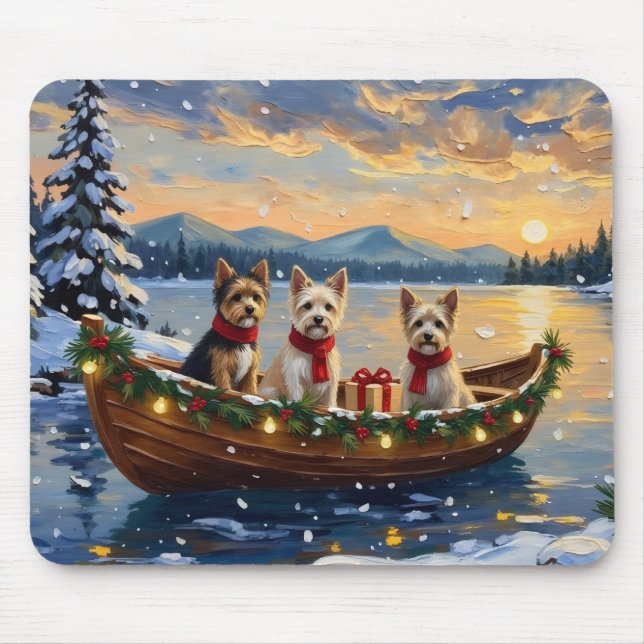 Tapis De Souris Cairn Terrier Noël Bateau Fêtes (Devant)