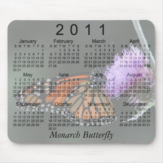 Tapis De Souris Calendrier 2011 de papillon de monarque (Devant)
