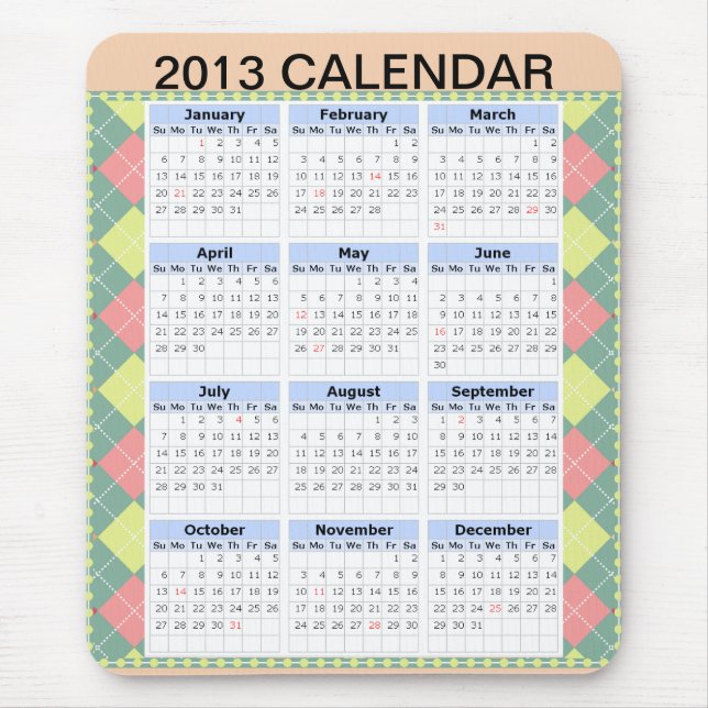 Tapis De Souris Calendrier 2013 dans un Mousepad (Devant)