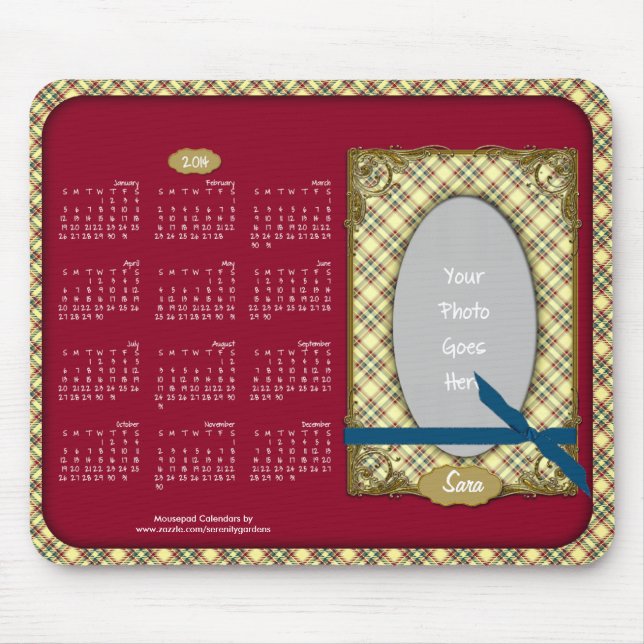 Tapis De Souris Calendrier 2014 Mousepad-Tartan Bleu framboise (Devant)