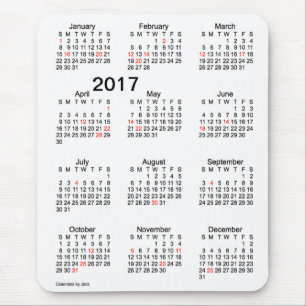 Tapis De Souris Calendrier 2017 de vacances de gros caractères pa