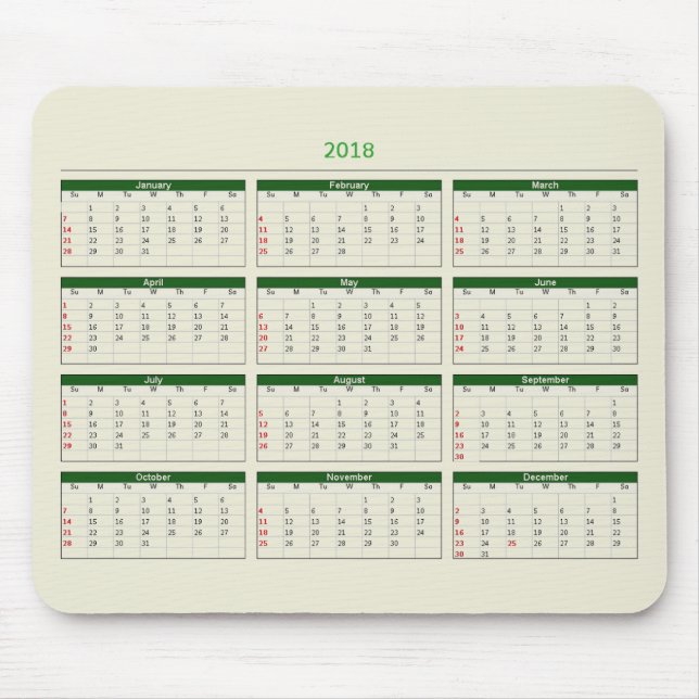 Tapis De Souris Calendrier 2018 (Devant)