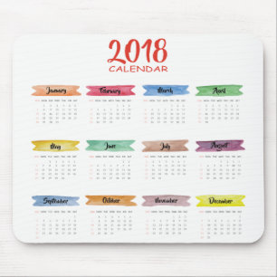 Tapis De Souris Calendrier 2018 d'aquarelle   Mousepad