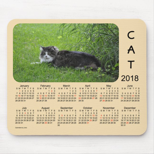 Tapis De Souris Calendrier 2018 de vacances de chat par Janz (Devant)