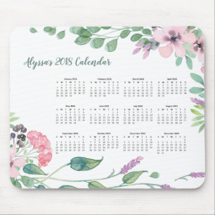 Tapis De Souris Calendrier 2018 floral de la belle aquarelle