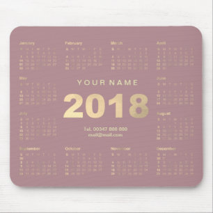 Tapis De Souris Calendrier 2018 Mauve Pink Gold Nom Numéro de cont