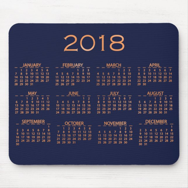 Tapis De Souris Calendrier 2018 Metallic Blue Marine Cuivre Rose G (Devant)