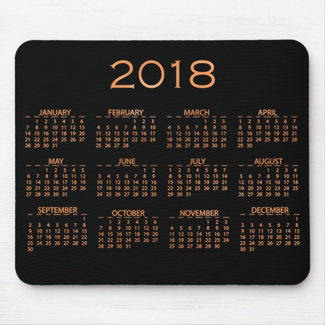 Tapis De Souris Calendrier 2018 Métallique noir cuivre Rose or (Devant)