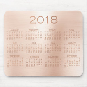 Tapis De Souris Calendrier 2018 Rose Gold Metallic Blush