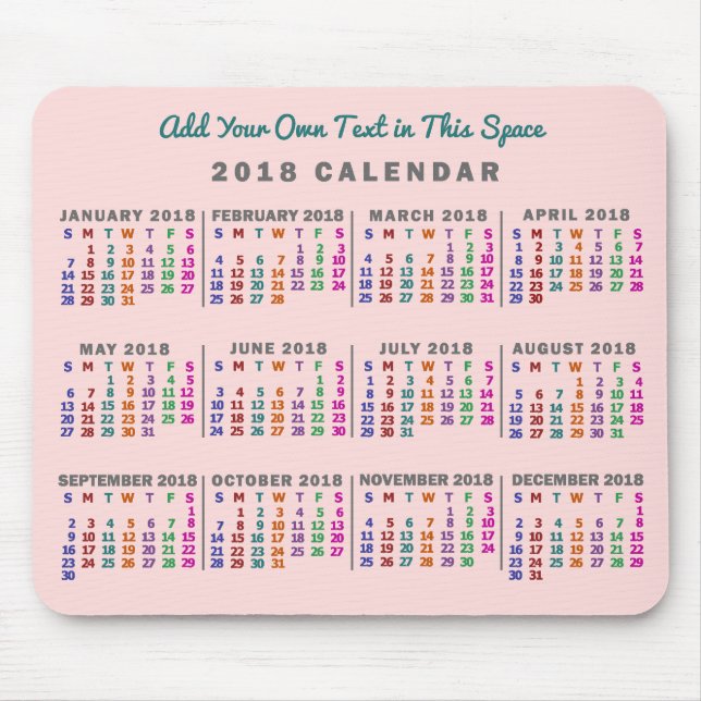 Tapis De Souris Calendrier 2018 (Voir la description pour la nouve (Devant)
