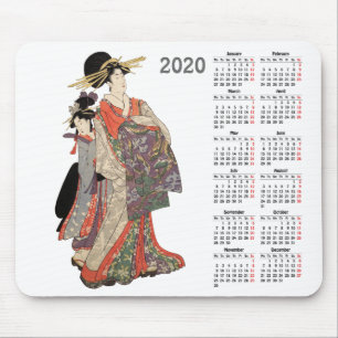 Tapis De Souris Calendrier 2020 avec impression japonaise vintage