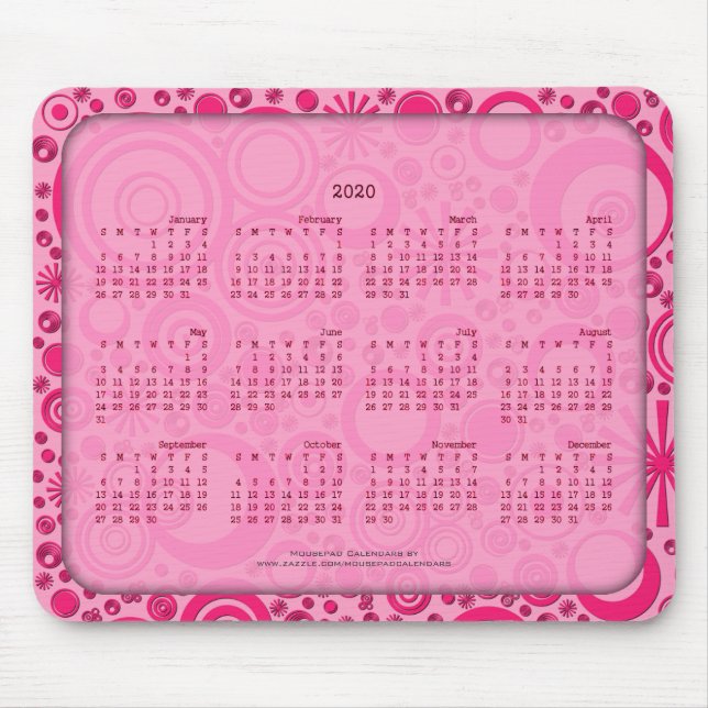 Tapis De Souris Calendrier 2020 Mousepad, Arrondis 2 Tone Rose (Devant)
