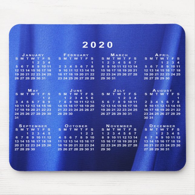 Tapis De Souris Calendrier 2020 sur Abstrait Blue Silk Photo perso (Devant)