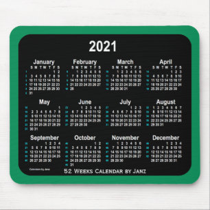 Tapis De Souris Calendrier 2021 Sea Green Neon 52 semaines par Jan