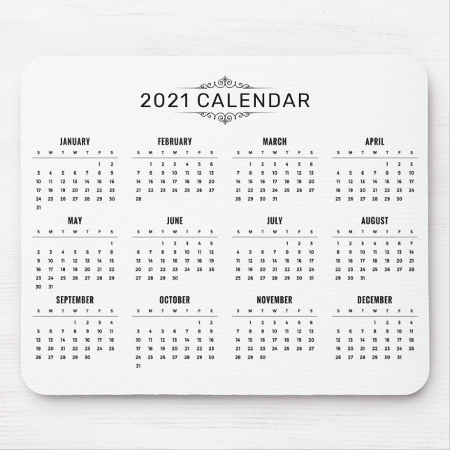 Tapis De Souris Calendrier 2021 simple mais élégant | Mousepad (Devant)