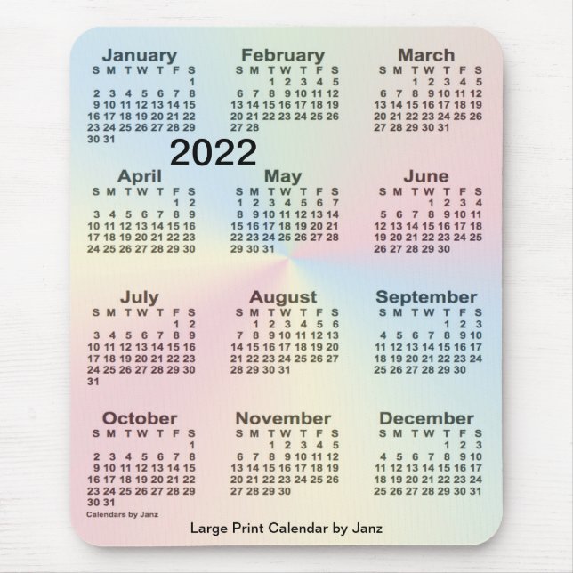 Tapis De Souris Calendrier 2022 Rainbow Cloud - gros caractères pa (Devant)