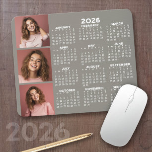 Tapis De Souris Calendrier 2023 avec 3 Collage photo - taupe