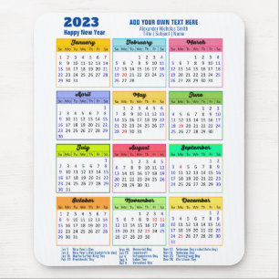 Tapis De Souris Calendrier 2023 avec jours fériés Moderne Bleu