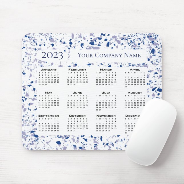 Tapis De Souris Calendrier 2023 Blue White Grey Terrazzo Personnal (Avec souris)