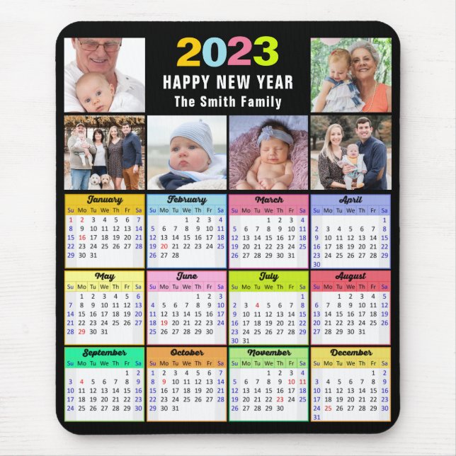 Tapis De Souris Calendrier 2023 Famille personnalisée 6 Photo mode (Devant)