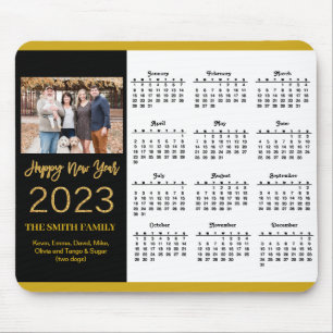 Tapis De Souris Calendrier 2023 Gold Script Simple Photo Famille