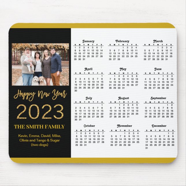 Tapis De Souris Calendrier 2023 Gold Script Simple Photo Famille (Devant)