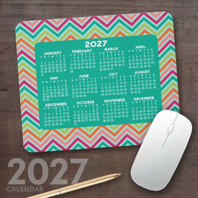 Tapis De Souris Calendrier 2023 - grand motif chevron coloré (2027 Calendar Mousepad)